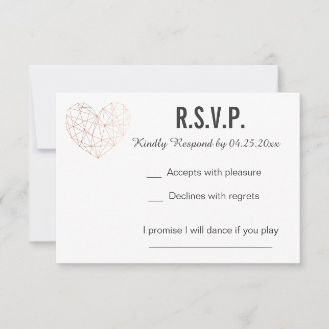 placa RSVP | Resposta | Rosa de Casamento Geométri (Frente)