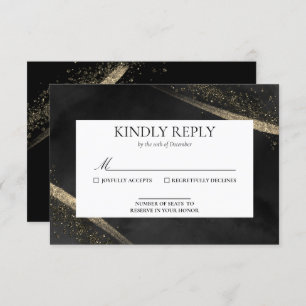 Placa RSVP Romântica de Casamento Dourado e Preto 