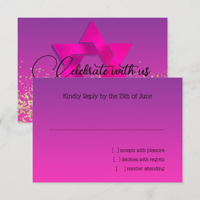 Placa RSVP Rosa para Roxo Ombro com Estrela (Frente/Verso)