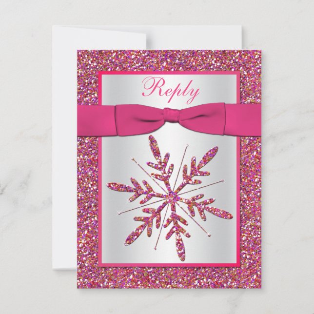 Placa RSVP Rosa, Silver Glitter Snowflake (Frente)