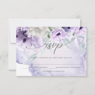 Placa RSVP Rustic Elegant Watercolor Lilac Poppies