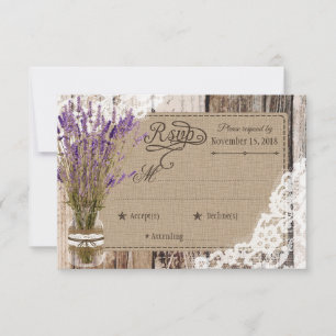 Placa RSVP Rústica de rendas de madeira com lavand