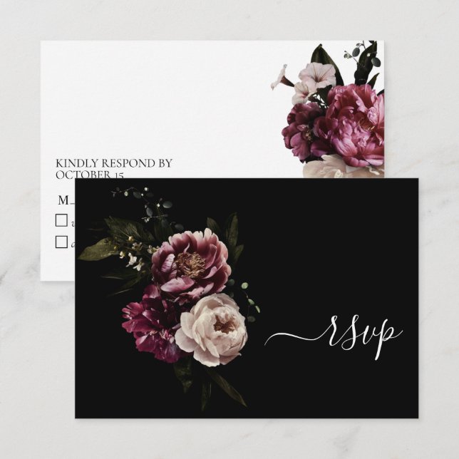 Placa RSVP Sem Menu do Floral sem Blush Blush Dark (Frente/Verso)