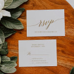 Placa RSVP Simples de Caligrafia Dourada Elegante<br><div class="desc">Este simples cartão RSVP de caligrafia dourada é perfeito para um casamento simples. A design neutra apresenta uma carta minimalista decorada com a tipografia falsa de ouro romântica e caprichosa. Nota: Este design não apresenta folha de ouro real. É um gráfico de alta qualidade feito para se parecer com folhas...</div>