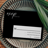 Placa RSVP Simples de Casamento Negra Clássico Mod