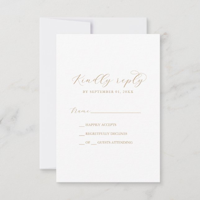 Placa RSVP Simples de Script Dourado Elegante (Frente)