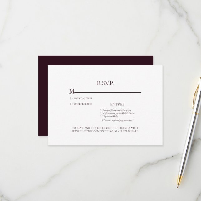 Placa RSVP Simples de Vinho Borgonha e Casamento B (Frente/Verso In Situ)