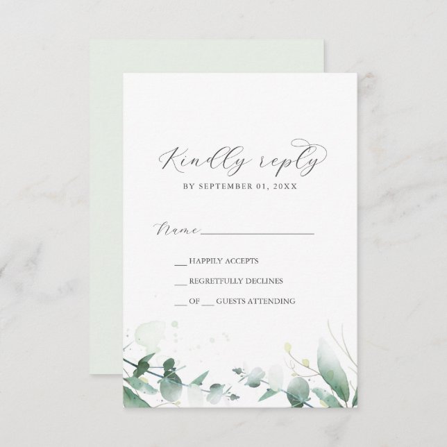 Placa RSVP Simples Elegante Greenery (Frente/Verso)