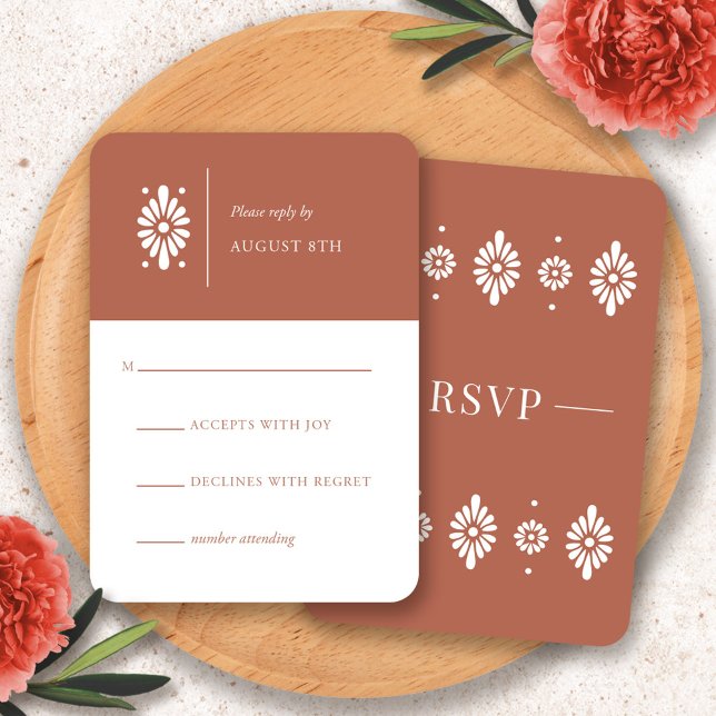 Placa RSVP Terra Cotta Mexicana (Mexican Terra Cotta RSVP Card by Fiesta Valley Print)