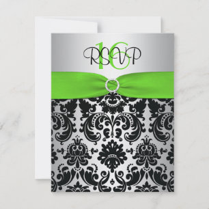 Placa RSVP Verde, Prateada, Black Damask Sweet 16