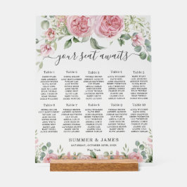 Placa Sentada de Casamento de Flores de Blush Cor-