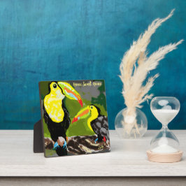 Placa Tabletop Easel com Canvas; Aves Tropicais
