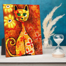 Tabletop Plaque Whimsical Retro 60s Kitty Art