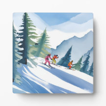 Vamos Esquiar | Pintura em Aquarela de Inverno