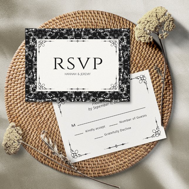 Placa Vintage Black & White Lace RSVP (Criador carregado)