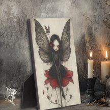 Vintage Dark Fae Sentado em uma Flor Vermelha