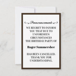 Placas de anúncio de cancelamento de Festa de aniv