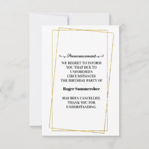 Placas de anúncio de cancelamento de Festa de aniv