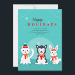 Placas de Cartões de natal Veterinária Pets<br><div class="desc">Um cartão de férias delicioso, com um gato, um cão e um coelho no visto de inverno. (Vetor de Natal criado por freepik - www.freepik.com). O cartão é fácil de personalizar com suas opções de texto, fonte, cor da fonte e forma de papel. Não exatamente o que você está procurando?...</div>