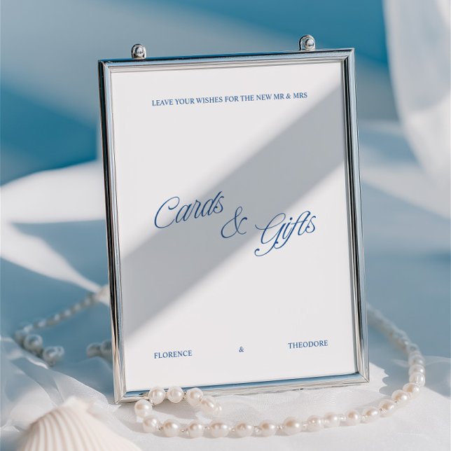 Placas de Cartões e Presentes de Casamento em Azul (Classic Blue & White Wedding Cards & Gifts Sign)