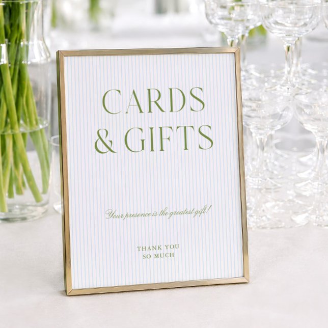 Placas de casamento em Sage Verde & Azul Suave Car (Sage Green & Soft Blue Cards & Gifts Wedding Sign)