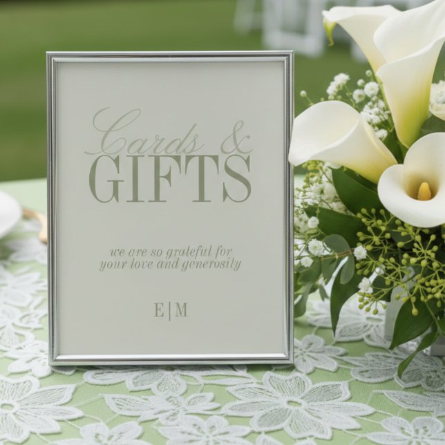 Placas de Casamento Modernas de Presentes e Cartõe (Modern Sage Green Cards and Gifts Wedding Sign)