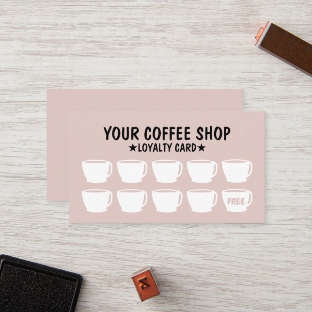 Placas de fidelidade para café rosa com corte (Frente/Verso In Situ)
