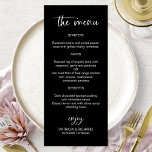 Placas de menu de casamento 4x9 de caligrafia mini<br><div class="desc">Um cartão de cardápio de casamento para na moda caligrafia. Fácil de personalizar com seus detalhes. PERSONALIZAÇÃO: se você precisar de personalização de design, entre em contato comigo através do bate-papo; se você precisar de informações sobre seu pedido, opções de envio etc., entre em contato direto com o suporte da...</div>