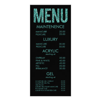 Placas de menu de salão para tipografia com brilho