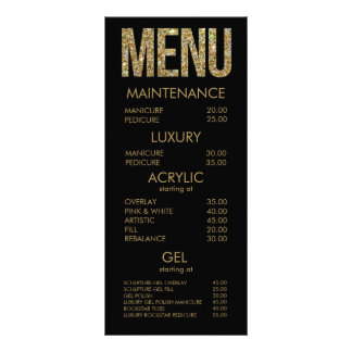 Placas de menu de salão para tipografia Dourada e
