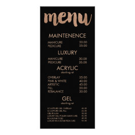 Placas de menu de salão para tipografia em preto e