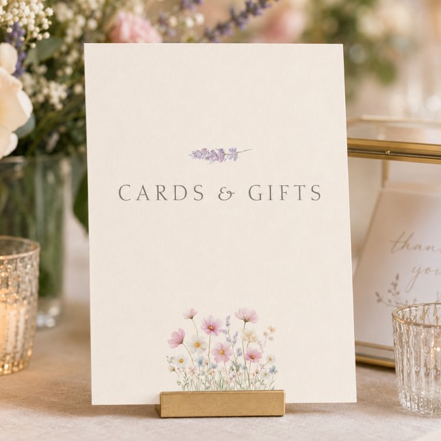Placas de mesa de presentes e cartões de casamento (Wildflowers Wedding Cards & Gifts Table Sign)