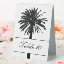 Placas de número da mesa de casamento da palmeira