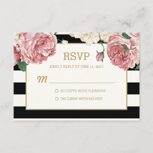 Placas de Resposta Floral Stripes RSVP/Wedding