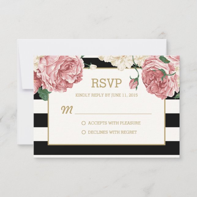 Placas de Resposta Floral Stripes RSVP/Wedding (Frente)