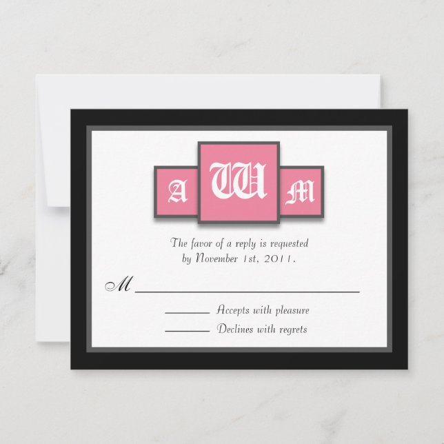 Placas de Resposta Moderna Rosa/RSVP em Tri-Monogr (Frente)