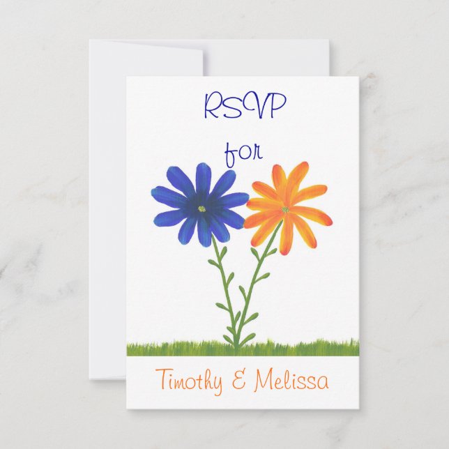 Placas de resposta RSVP, Flores Azuis e Laranja (Frente)