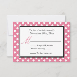 Placas de resposta RSVP rosa e branco Bolinhas