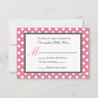 Placas de resposta RSVP rosa e branco bolinhas