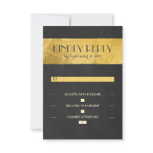 Placas de RSVP de casamento em folha de ouro