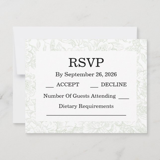 Placas de RSVP de Peony Verde Sage Chinoiserie (Frente)