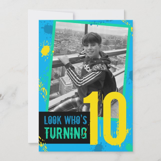 Placas do convite de aniversário 10º Azul (Frente)