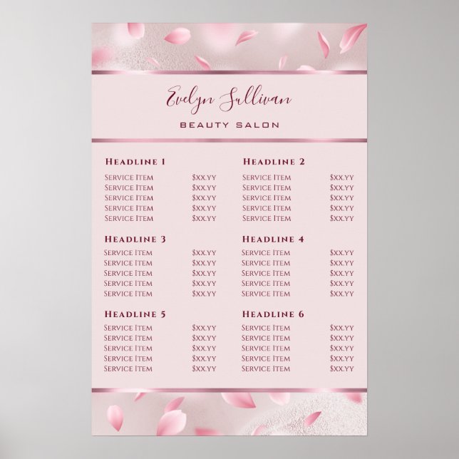 Placas Flores Faux Foil Price List Poster (Frente)