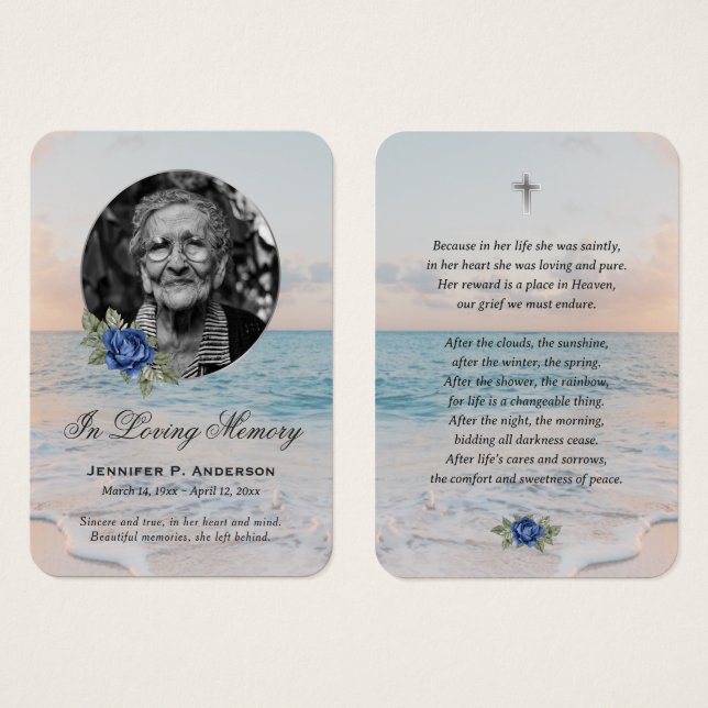Placas Memoriais Blue Floral Marinho Seashore (Frente & Verso)
