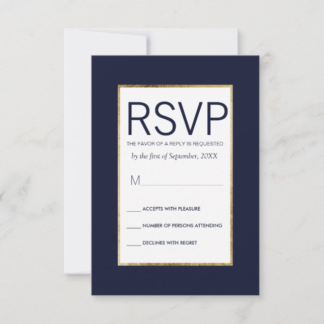 Placas RSVP Azul de Marinho Dourado simples (Frente)