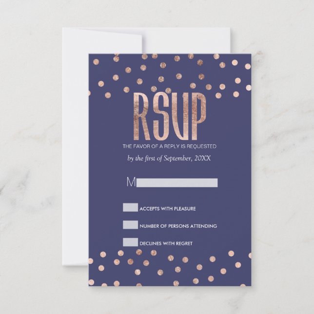 Placas RSVP Azul do Marinho Bolinhas Dourado (Frente)