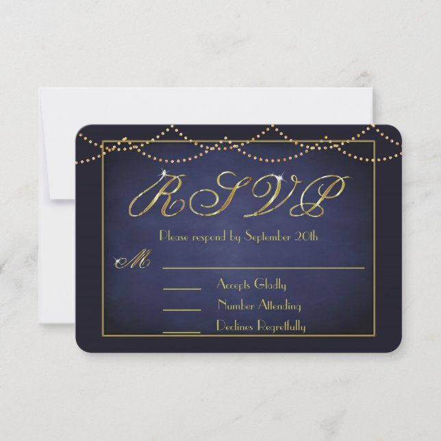 Placas RSVP Azul Profundo Elegante e Dourada Glitt (Frente)