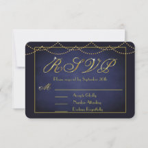 Placas RSVP Azul Profundo Elegante e Dourada Glitt