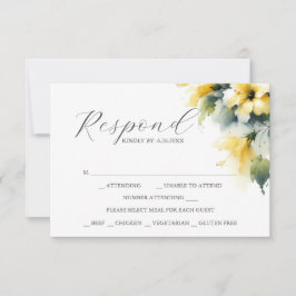 Placas RSVP com opção de refeição azul e amarelo