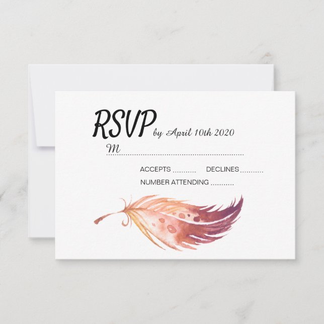 Placas RSVP de Boho Feather (Frente)